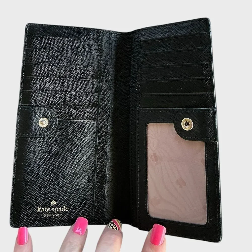 Kate Spade New York Saffiano Leather Colorblock Long Wallet Bifold Clutch Black